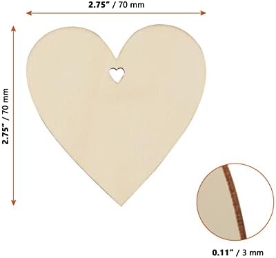 Lexinin 150 kom 2,7 inča / 7cm drvena srca kriške sa rupom, drvene oznake srca sa konopljem konoplje, drveni srčani komadi za obrtni