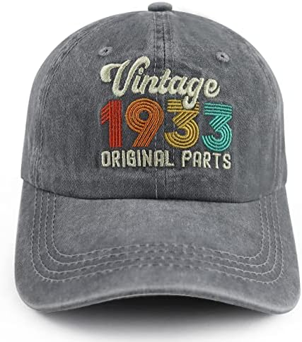 Vintage 1933 originalni dijelovi kape za muškarce za muškarce, podesivi pamučni izveli pamuk izvezeni 90. rođendan bejzbol kapa