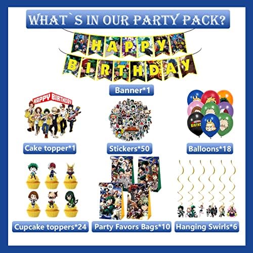 Anime rođendan dekoracije za 2-9. dječaka uključuju transparente, torta Toppers, viseći kovitla, poklon torbe, baloni, naljepnice, crtani tema potrepštine za zabavu usluge za rođendan