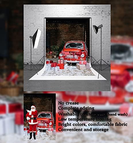 5x7ft Crveno Car Božićne teme pozadina Retro ciglana pozadina zida u boji Boja Božićno drvsko ukrašavanje poklona Pozadina