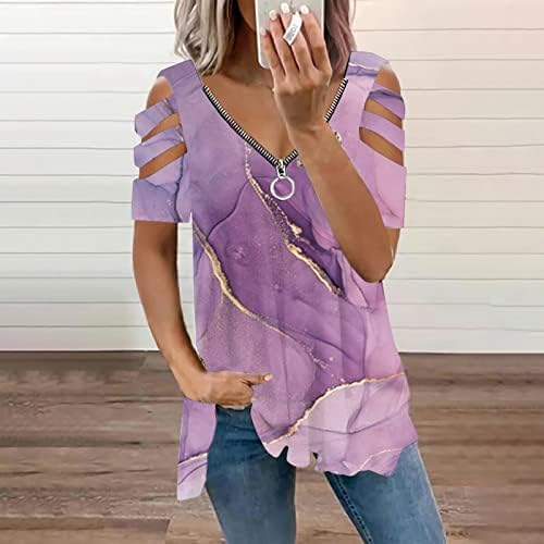 Plus veličine za žene V-izrez Pola zatvara se na hladnom ramenu cvjetni vrhovi ljetni casual kratkih rukava labav fit bluze