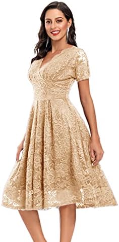 LCEPCY V izrez cvjetni čipka vjenčane haljine za žene za žene Ljeto kratki rukav Swing matural haljina elegantna večernja haljina