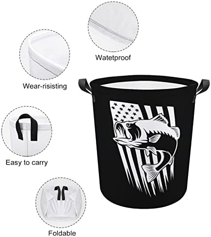 Bas ribolov korpa za pranje veša sa američkom zastavom sa ručkama okrugla sklopiva korpa za odlaganje veša za spavaću sobu kupatilo