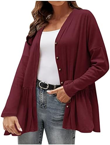 Ženska casual košulja jakna dugi rukavi rufffle hem gumb dolje bluze tunika babydoll labavi kaputi