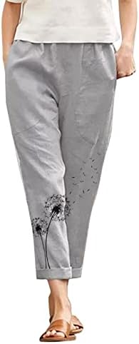 Meymia Womens Pamučne pantalone, 2023. Ljeto Ženski visoki struk Comfy Solid Boja Slim Fit Konusnih obrezanih hlača sa džepovima