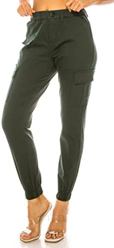 Dvostruki traper ženske visoke struke jogger hlače - povremeni teretni elastični strugovi za strugu konusni umor sa 6 džepova