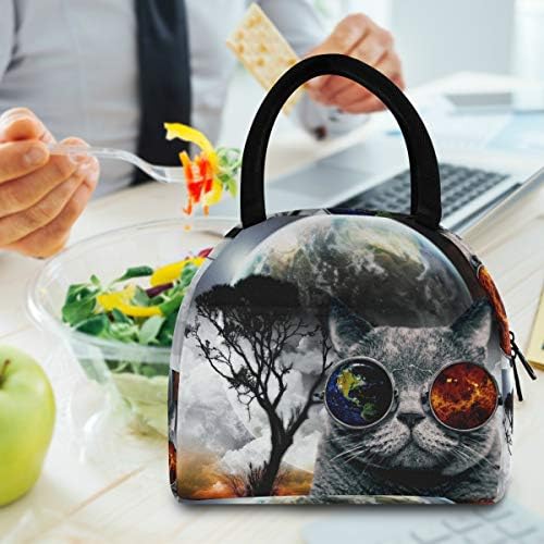 Izolovana torba za ručak žene-vanzemaljska mačka sa manipulacijom prirodom velika nepropusna torba za ručak sa naramenicama za rad