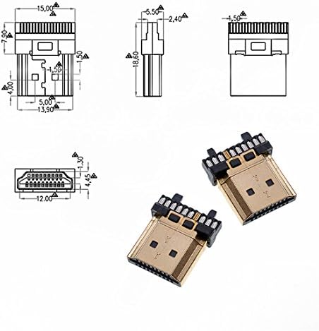 Oiyagai 5kom HDMI muški pozlaćeni 19-pinski utikač za popravak Lemni konektori tipa žice