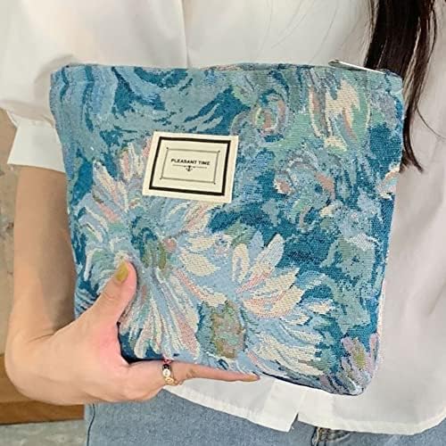AZURAOKEY Kawaii torba za šminkanje, torba za šminkanje s cvjetnim printom elegantne torbe za kvačilo Retro Organizator prijenosni