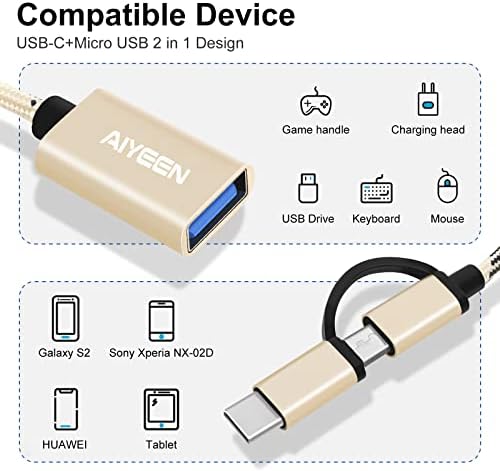 Aiyeen 2-IN-1 USB C / Micro do USB adapter, USB C u USB 3.0, USB do Android OTG adapter Cable kompatibilan sa Macbook Pro Android