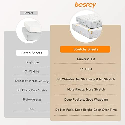 Besrey Pack N Reproducirani prenosni mini krevetići Playards Listovi poklopci, ultra mekani dres plimta pamuk, 2 pakovanje sa vrećicom
