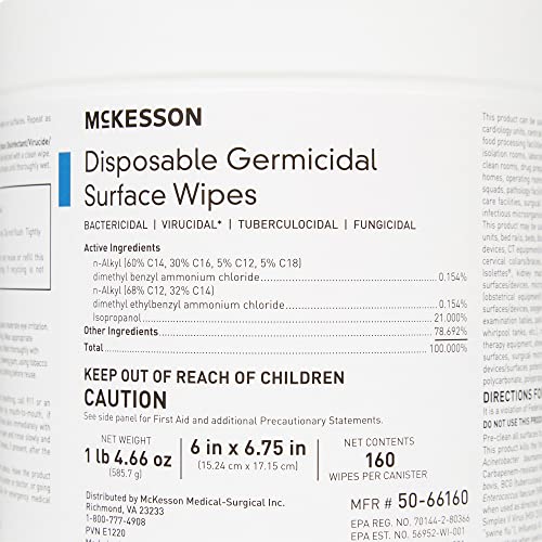 McKesson Germicidna maramice, unaprijed navlažene maramice za čišćenje alkohola za tvrde površine, netkana krpa - 6 u x 6 3/4 in,
