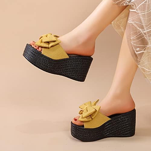 Bow Fish Mouth Platform modne papuče dame platna peta povremene ležerne ravne otvorene sandale za žene ženske sandale