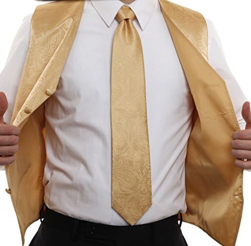 Vesuvio Napoli muške Paisley dizajn haljine prsluk & kravatu zlatne boje kravatu Set za odijelo Tux