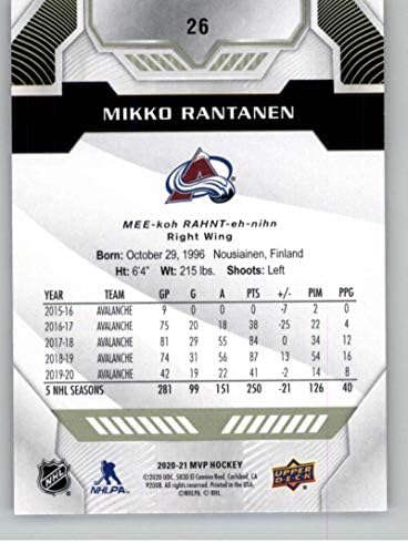 2020-21 Gornja paluba MVP 26 Mikko Rantanen Colorado Avalanche NHL hokejaška trgovačka kartica