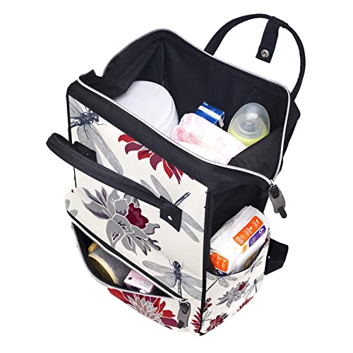 Torba za pelene za bebe, personalizirani peppy ruksak za materinstvo, totarna torba Retro Cvijeće Zmajevi