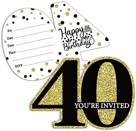 Rewidparty Crno zlato 40. rođendana pozivnice za rođendan sa kovertama (set od 15) oblikovanih pozivnica za popunjavanje 40. rođendana