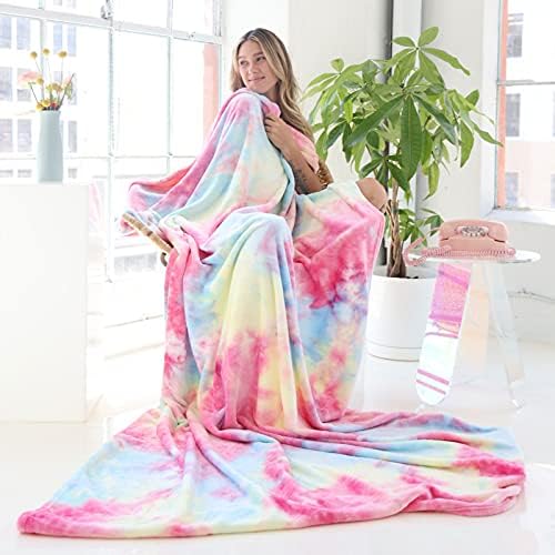 Ailemei Direct Rainbow Tie Dye bacaj pokrivač za djevojčice, meko slatko smiješno ukrasno bacanje, nejasno pastel plišane pokrivače