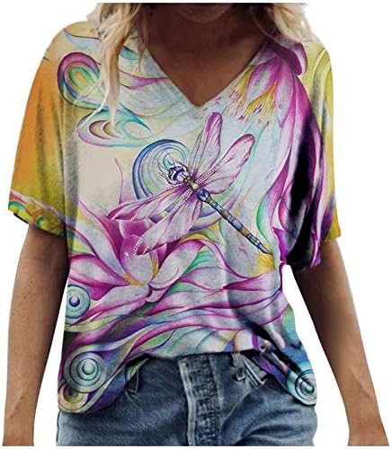 Bluza za žene Summer Tees Casual elegantan cvjetni štampani kratki rukav V-izrez vrhovi labava košulja osnovna tunika T-Shirt