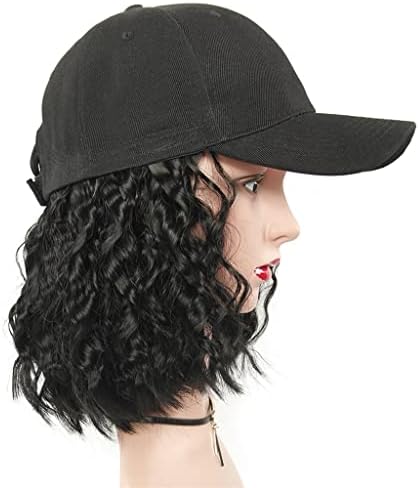 HTKLCZ Sythetic kratka valovita Bob kapa kapa perika za žene crna visokotemperaturna vlakna Vodeni Val