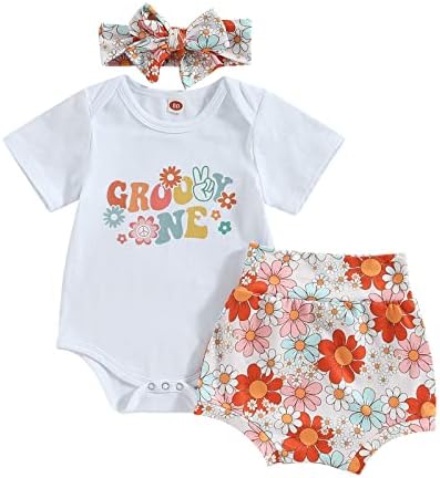 XiaOdriceee Baby Girl Year Godina rođendanska odjeća Groovy Jedan kratki rukav Romadarstvo + cvjetovi cvjetovi 3pcs boho kratke hlače