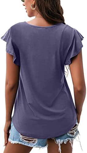 Ženski vrhovi Dressy Casual Tunic TOP V izrez kratki rukav Criss Cross majica Ljetna blusa Čvrsti zakrivljeni rub
