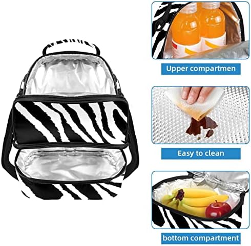 Izolovana torba za ručak za žene i muškarce, nepropusna dvospratna kutija za ručak Picnic Cooler torba za radnu školu, Zebra Stripe