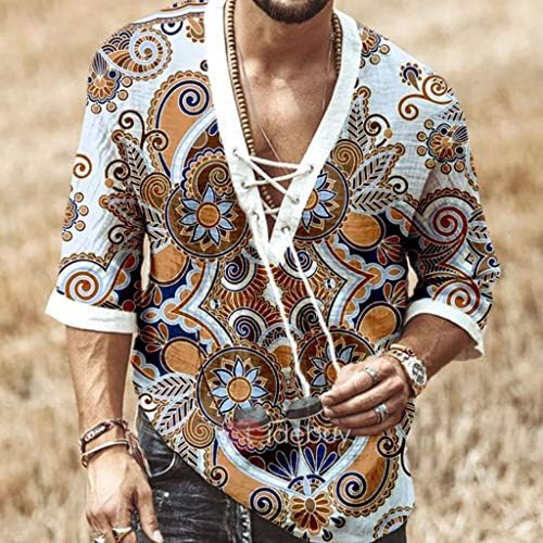 Muška haljina košulja ispisana vrhunska rukavica vintage muški gornji polustruk bluza dekolte stilski mušku bluzu