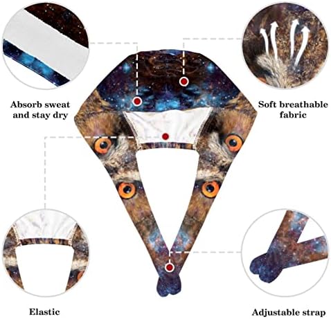 Radna kapa sa dugmadima traka za treniranje traka za vezivanje leđa Bouffant šeširi, Galaxy Owl životinjski Univerzum zvjezdano nebo