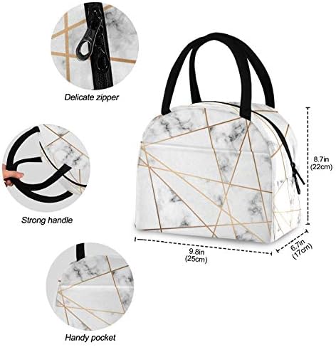 AUUXVA torba za ručak geometrijske zlatne linije mermerni Print, kutija za ručak izolovane torbe sa ručkom, hladnjak za višekratnu