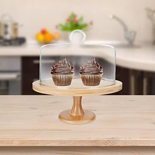 Angoily Housewarming pokloni Wood Cake sir display Stand sa staklenom kupolom poklopac drvena poslužavnik za svadbenu tortu torta