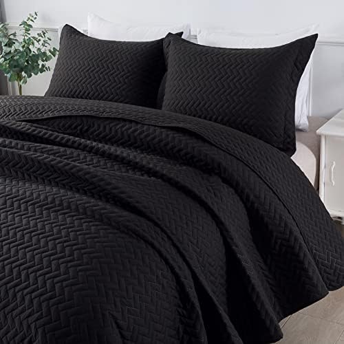 Spuštanja crna kralj Veličina prekrivača sa 2 jastuka - 3 komada prekrivača - meko prekrivač pokrivač pokriva za cijelu sezonu - kralj