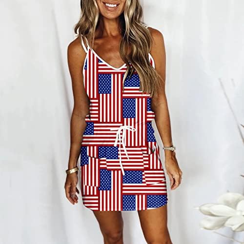 4. jula haljine za žene ljeto američka zastava Tank haljina sa džepovima elastični struk V-izrez Mini sarafani bez rukava