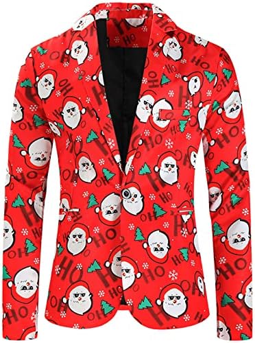 Wocachi božićna tuxedo jakna za muške, smiješne Xmas Santa Claus Snowflake Blazer One Button matural bluže
