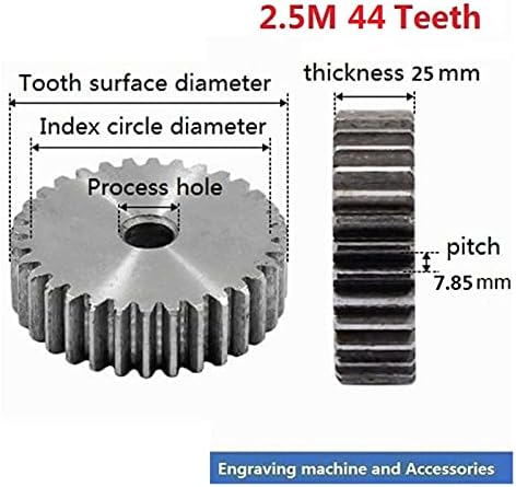 UTEYEEW 2.5 M 44 zuba zupčasti zupčanik 2.5 Mod desni zubi 45 Čelični zupčanik za CNC prenos