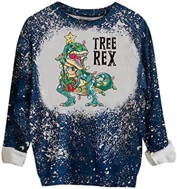 Wozvali Merry Božićni duks za žene Trendy Tie Dye Prevelizirani pulover Y2K Xmas Tree Print Tops Lonng majice za rukave