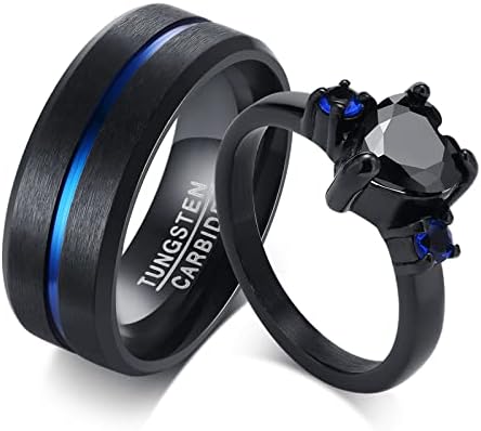 VNOX 2 kom personalizovani parovi prstenovi-Prilagođeno obećanje prstena za parove Njegov i njen crni prsten Set Burmi od nerđajućeg