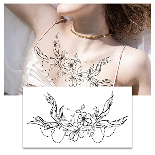 Cvijeće podlogova tetovaža za žene, jedinstvene hladne privremene naljepnice za tetovaže na struku prsa, crna vodootporna umjetnička