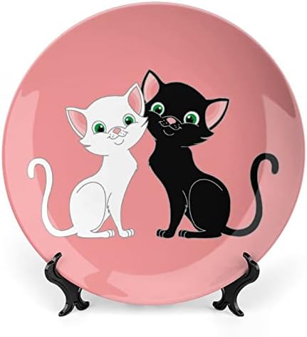 Crno-bijele mačke Smiješne kosti Kina Dekorativna ploča okrugla keramičke ploče zanat sa zaslonom za uredski ukras za uređenje