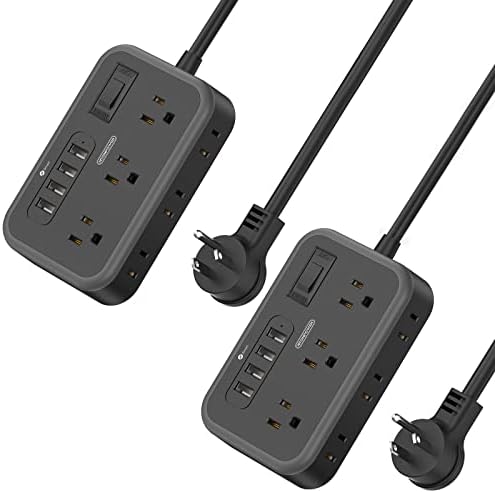2 paket Power Strip sa 6 utičnica i 4 USB, Ntonpower Flat Plug extension Cord 5 Ft, zaštita od preopterećenja, zidni nosač, kompaktne