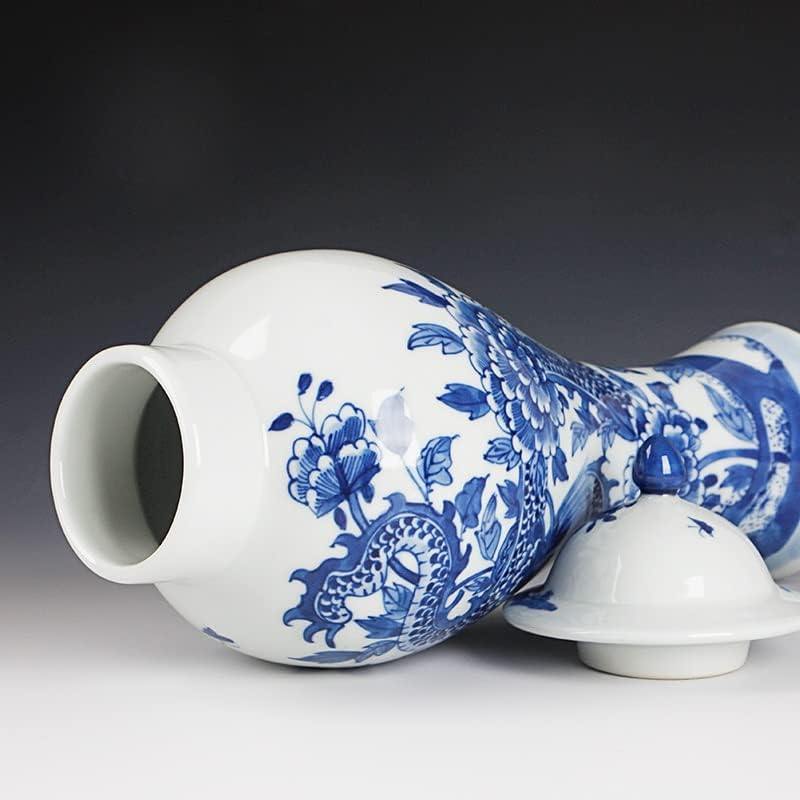 KXDFDC ručno osposobljeni plavi i bijeli antikni jar porculan keramički skladišni dekoracija rezervoara za grickalice čaj jar