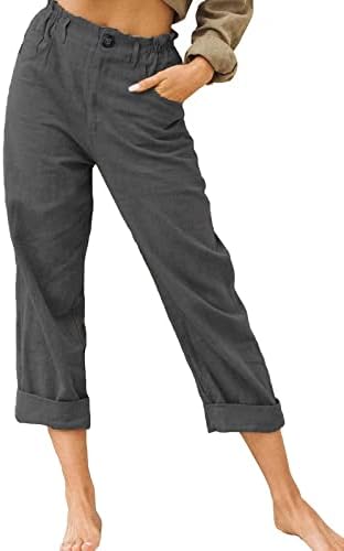 Ženska posteljina Capris Casual Ljetne obrezirane hlače Elastična struka Povratak ravne noge 3/4 Dužina kratke hlače sa džepovima