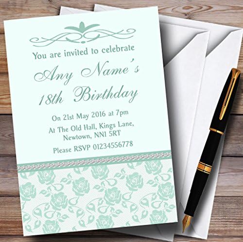 Prilično mint zeleni i kadulja Cvjetni Dialante Personalizirani pozivnice za rođendan