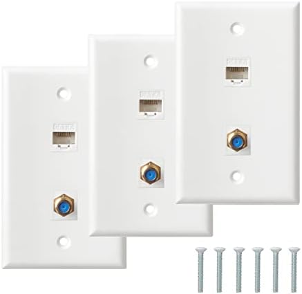 Ethernet Coax Wall Plate, 1 port CAT6 Keystone 1 Port F Tip konektor Koaksijalni ključni kamen žene do ženske zidne ploče - 3 pakovanje