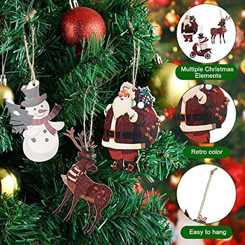 Maitys 12 komada Božić Hanging ukrasi Vintage Retro Tree dekoracije drveni ukrasi Tree Handmade Santa snjegović sob sa visećim niz