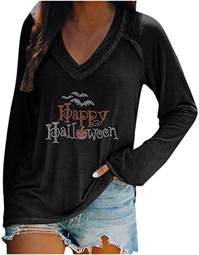 Pimoxv ženske sretne Halloween majice jesen hocus pocus iskrivljujući šišmiša od tunike na vrhu dugih rukava V izrez slatka bluza