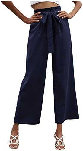 Foveguo široke pantalone za noge za žene Čvrsto boje Hlače sa visokim strukom Trčački kontroli čipke vitke svestrane poslovne pantalone