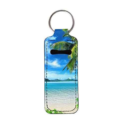 Babrukda 1 Paket Set držač čaplje privjesak za ključeve plaža Palma Print balzam za usne privjesak za ključeve držač čaplje rukav