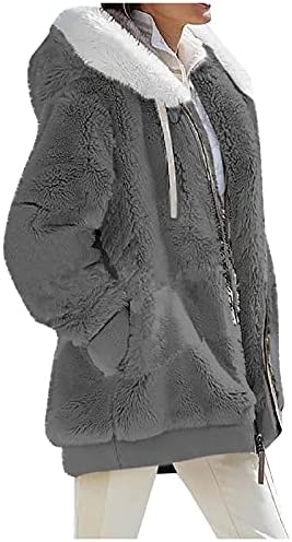 TOPUNDE zimski kaputi za žene s kaputicom s dugim rukavima Casual Fashion Fleece patipnjak na otvorenom Sherpa kaput s džepom