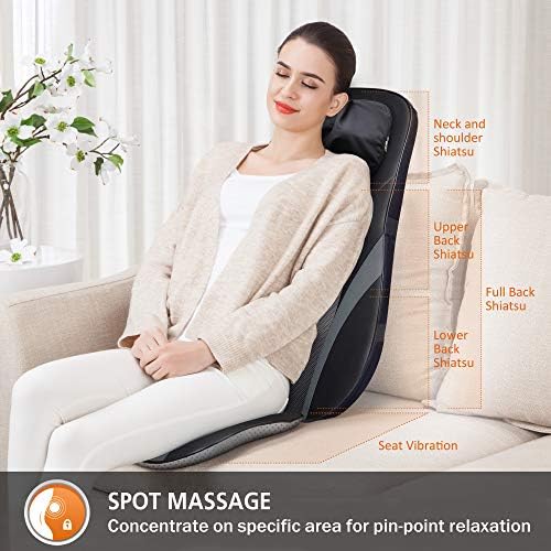 Snailax Shiatsu masažer za leđa sa masažnom stolicom za masažu koja se duboko gnječi sa podesivim intenzitetom, Shiatsu masažer za